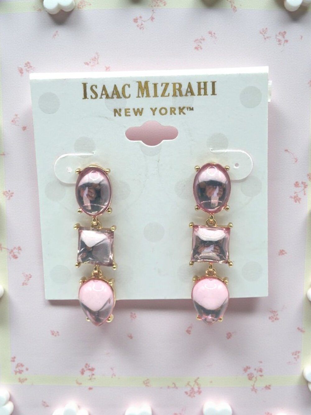 Isaac Mizrahi Pink Cabochon Drop Earrings